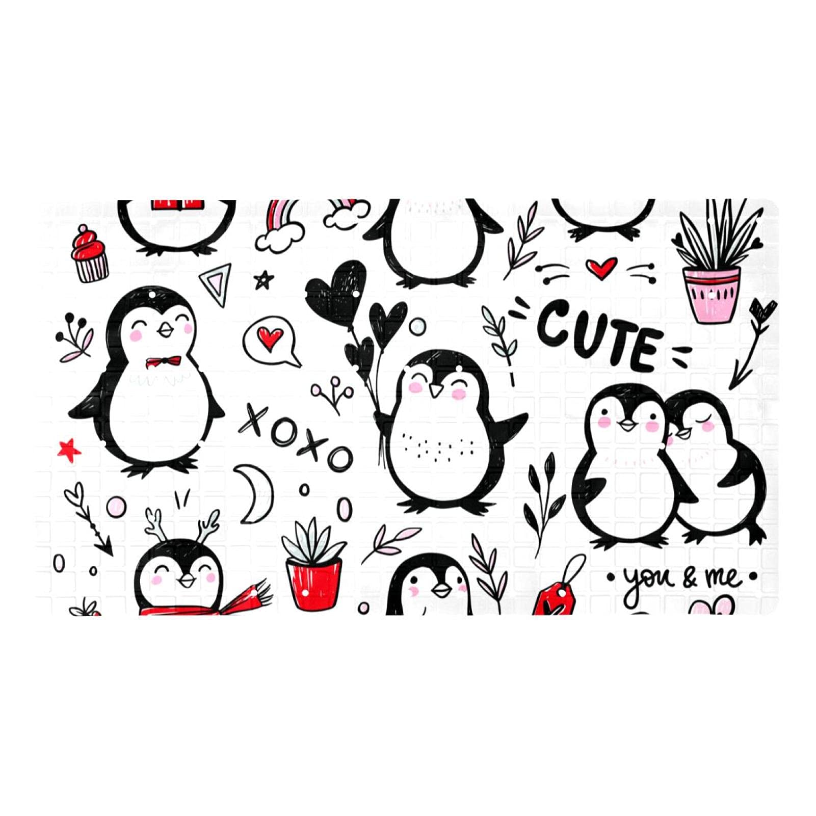Tapis de douche antidérapant pingouins en matière saine sans BPA ni latex