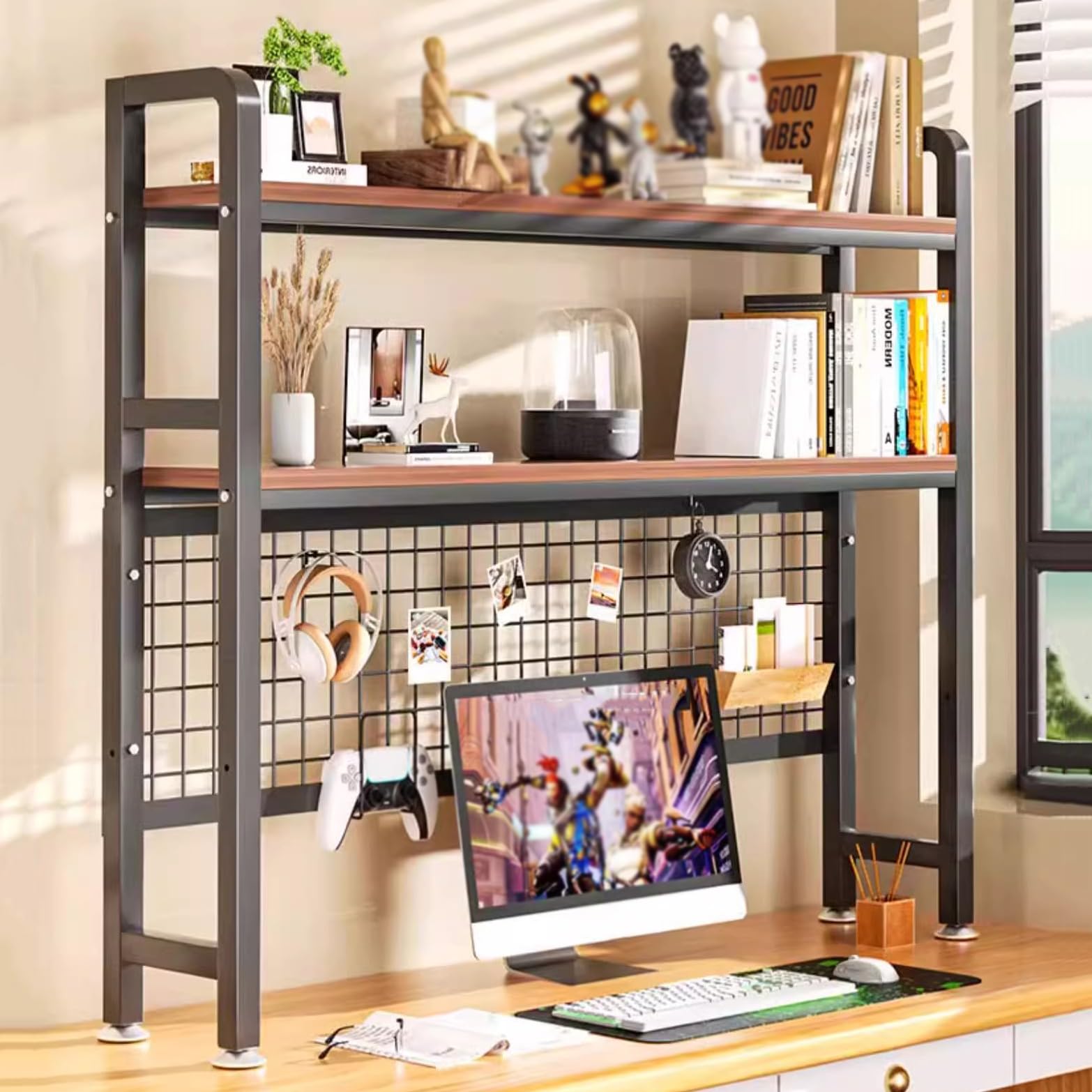 Libreria Desktop per Computer a 2 Livelli, scaffale di Display per banconi Multiuso per dormitorio Domestico, organizzatore di Hutch da scrivania per Piccoli spazi