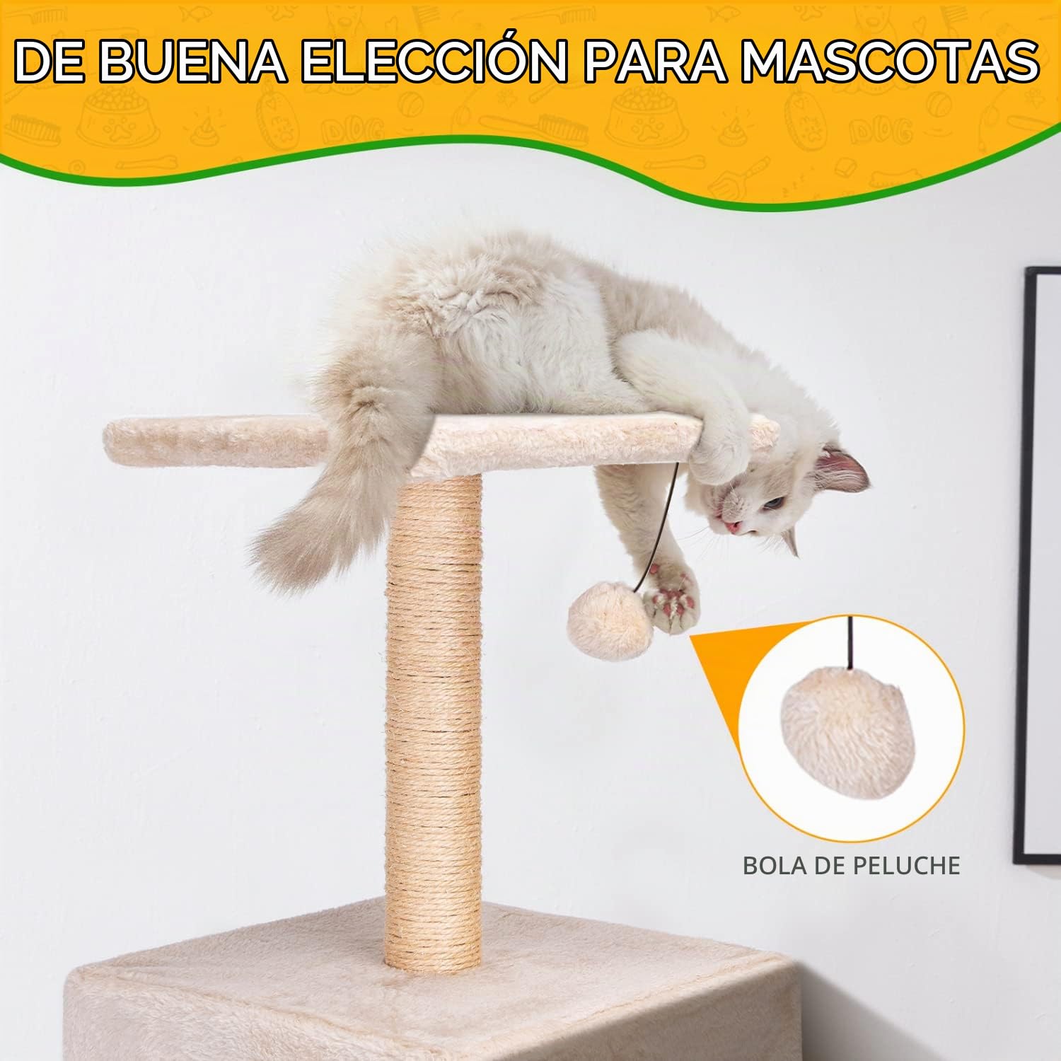 Nobleza - Árbol para Gatos, Árbol Escalador, Árbol Rascador, Dos Bolas de Juego Altura 60cm, Color Beix