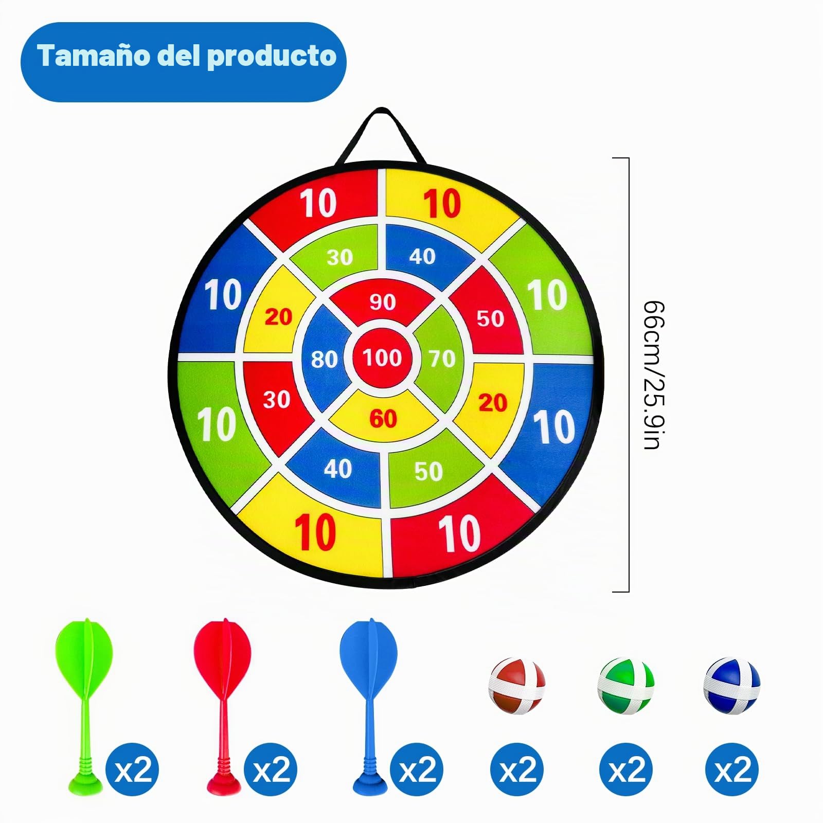 Tablero de Dardos Diana 66cm para Niños, Juego de Dardos Unilateral, Regalo Deportivo Interior Exterior 3-12 Años