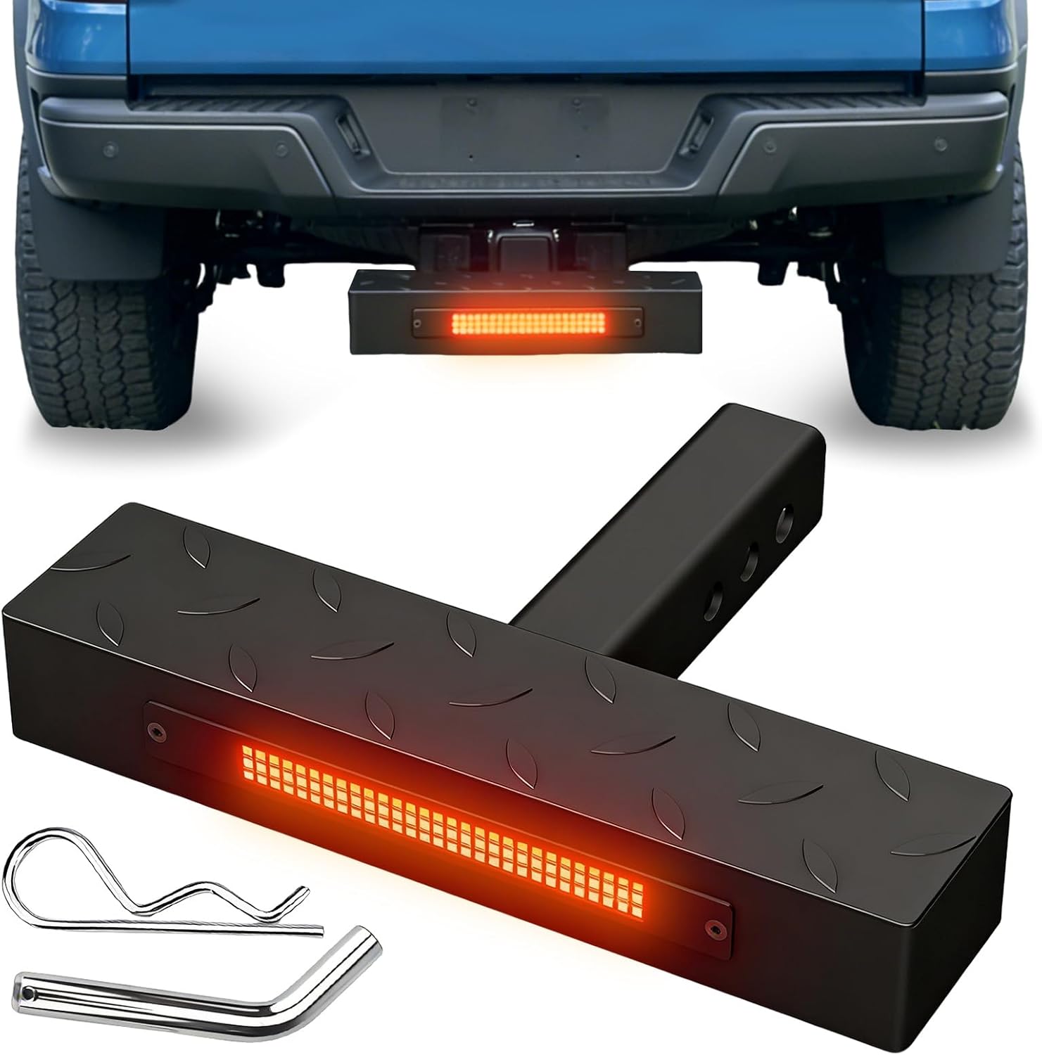 Chelhead Heavy Duty Steel Trailer Hitch Step for 2" Receiver with LED Brake Light Turn Signal Reverse 108 LED 6 Modes 450 LBS Capacity Compatible with Truck SUV RV Van Pickup
