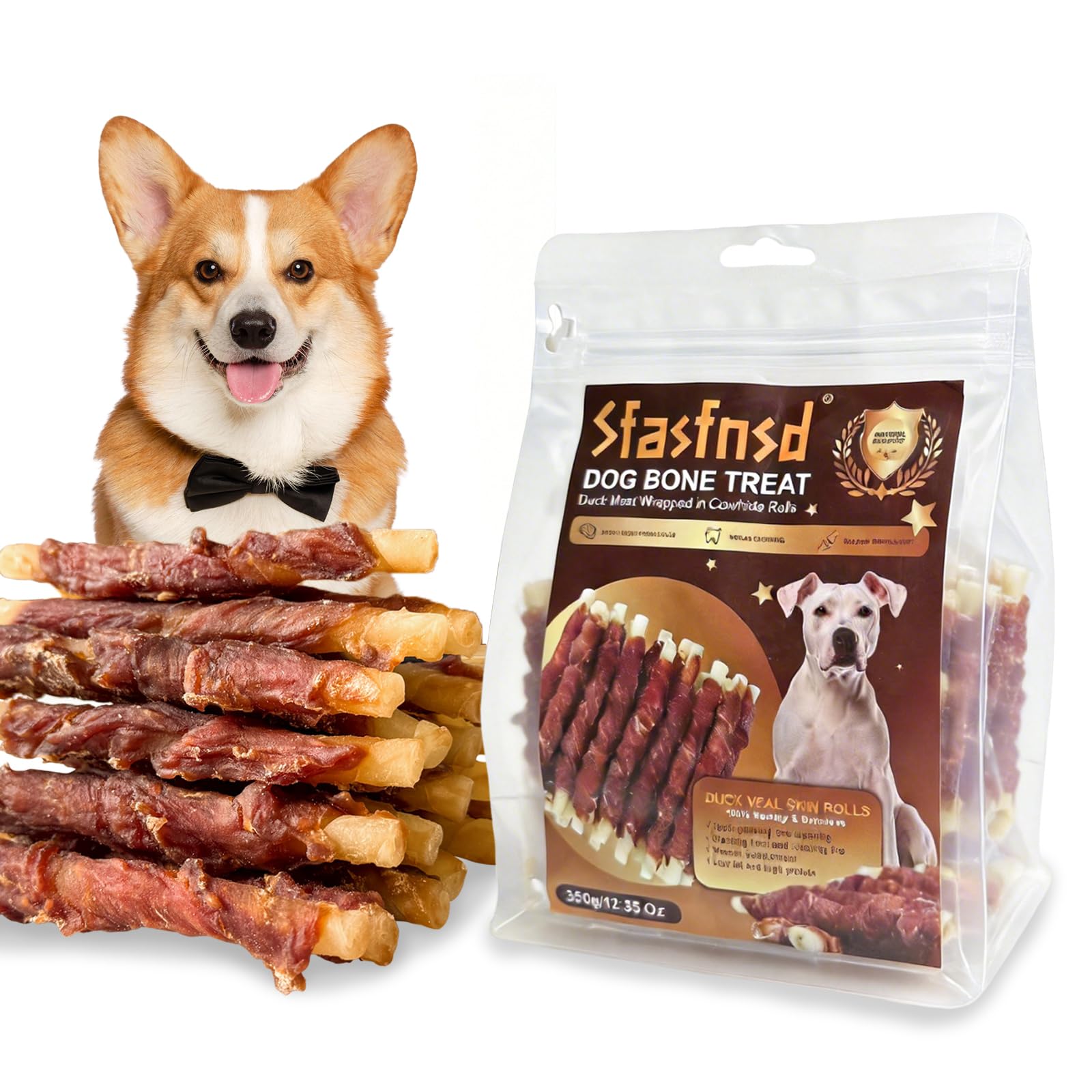 Friandises pour Chien au Canard et Peau de Bœuf, Bâtonnets à Mâcher Longue Durée, Snack Dentaire Riche en Protéines, Récompense Naturelle pour Petits et Moyens Chiens 350 g