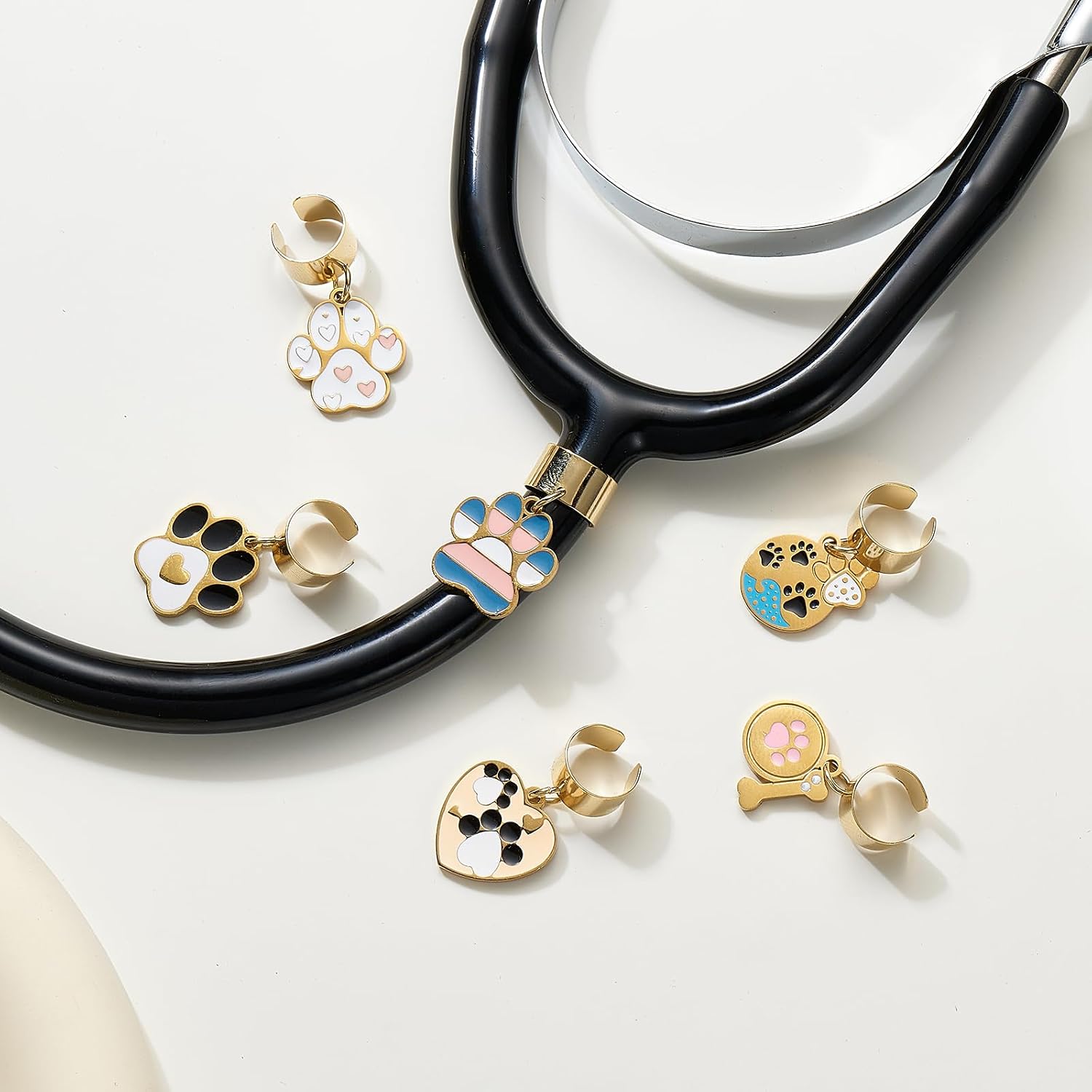 6 Pcs Alloy Stethoscope Charms Personalized Stethoscope Jewelry Unique Gifts for Nursing Students Doctor Surgeons Veterinarians and Medical Assistant(Paw)