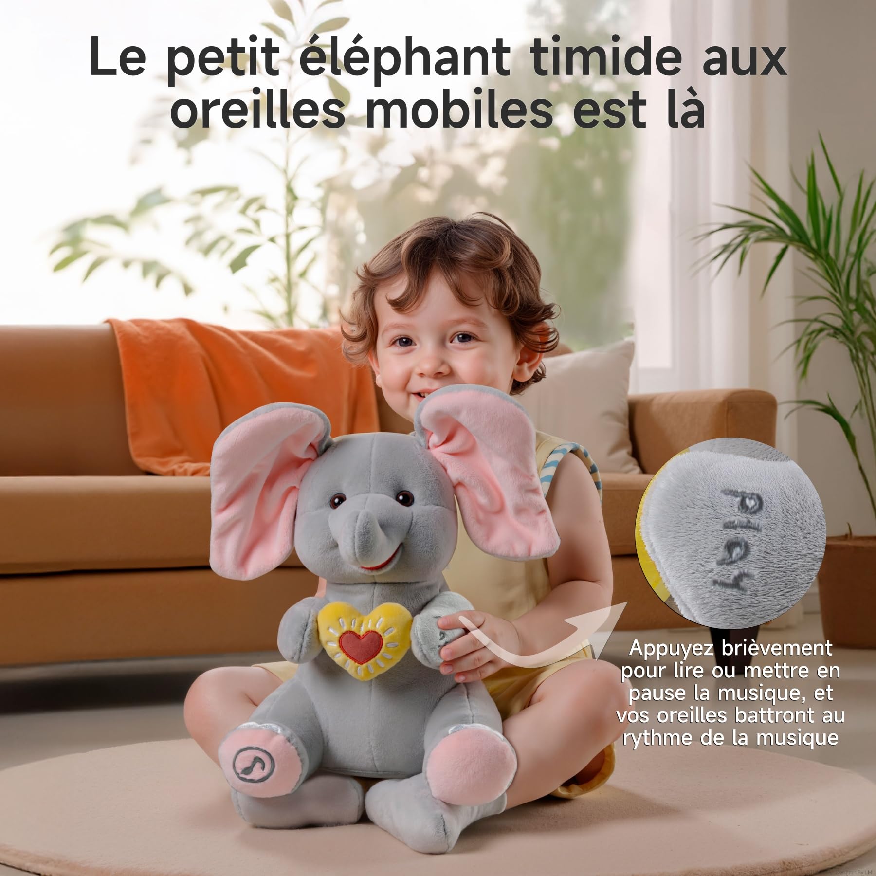 Flappy L'Éléphant Peluche Éléphant Animé Interactif Qui Chante Jouet Électrique Doudou Musical pour Bébé