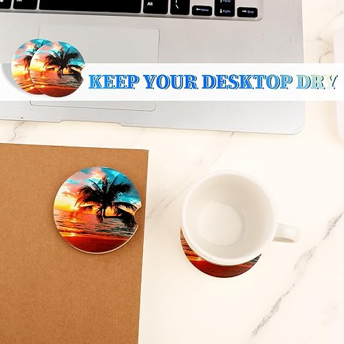 Miniatura 6 de Jeffdad Portavasos para automóvil, paquete de 2 posavasos de cerámica absorbente de 2.56 pulgadas, piedra de cerámica universal y base de corcho