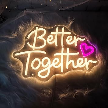 Better Together Neon Sign Warm White LED Neon Light for Wedding,Party Club Anniversary Birthday Gifts 14.8x10.6 Room Decor, Bedroom, Livingroom USB Letters custom neon sign