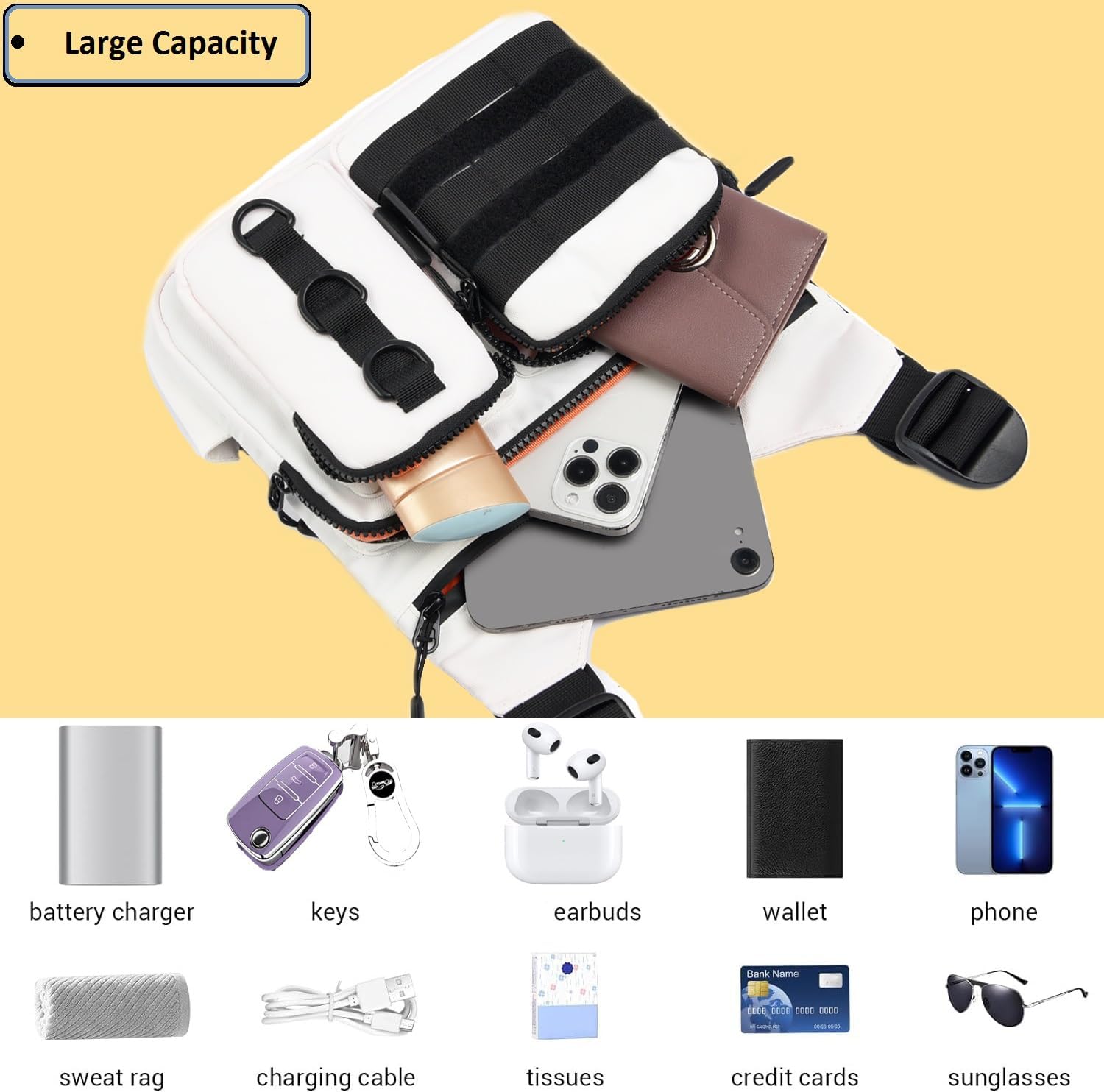 Outdoor Chest Bag for Men, Lightweight Running Vest with Water Bottle Pocket, EDC Chest Pack for Hiking, Cycling - Image 4