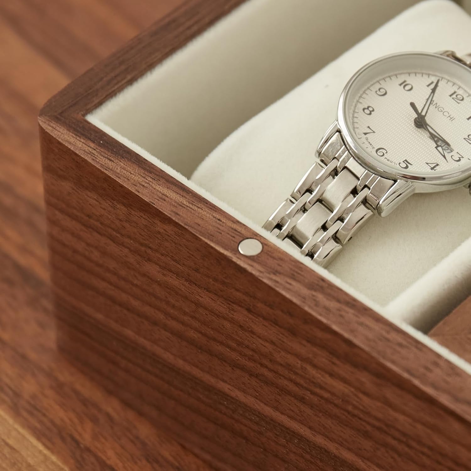 Black Walnut Wood Jewelry Box With Velvet Lining,Personalized Ring and Necklace Box for Women and Girls,Brass Handle (No lock)