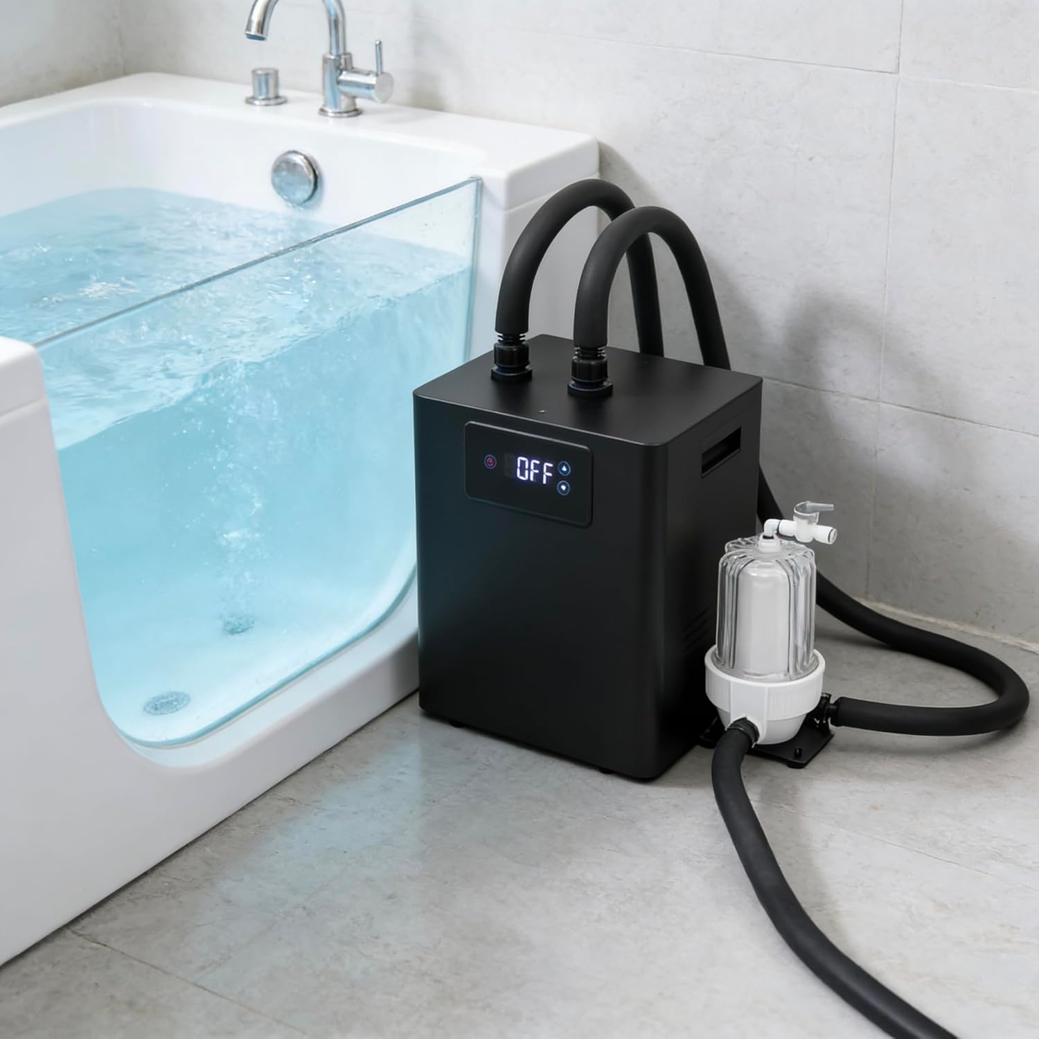 Water Chiller 1/3 HP, External Filter Pump, Compact Cold Plunge Cooling System Ice Bath Water Chiller for Aquarium, Athletic Recovery and Outdoor Home Wellness, Energy-Efficient