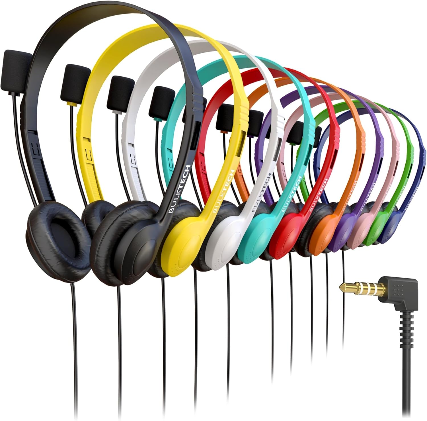 Wired On-Ear Leather Headsets with Boom Microphone and 3.5mm Connector, Bulk Wholesale, 20 Pack, Assorted Colors