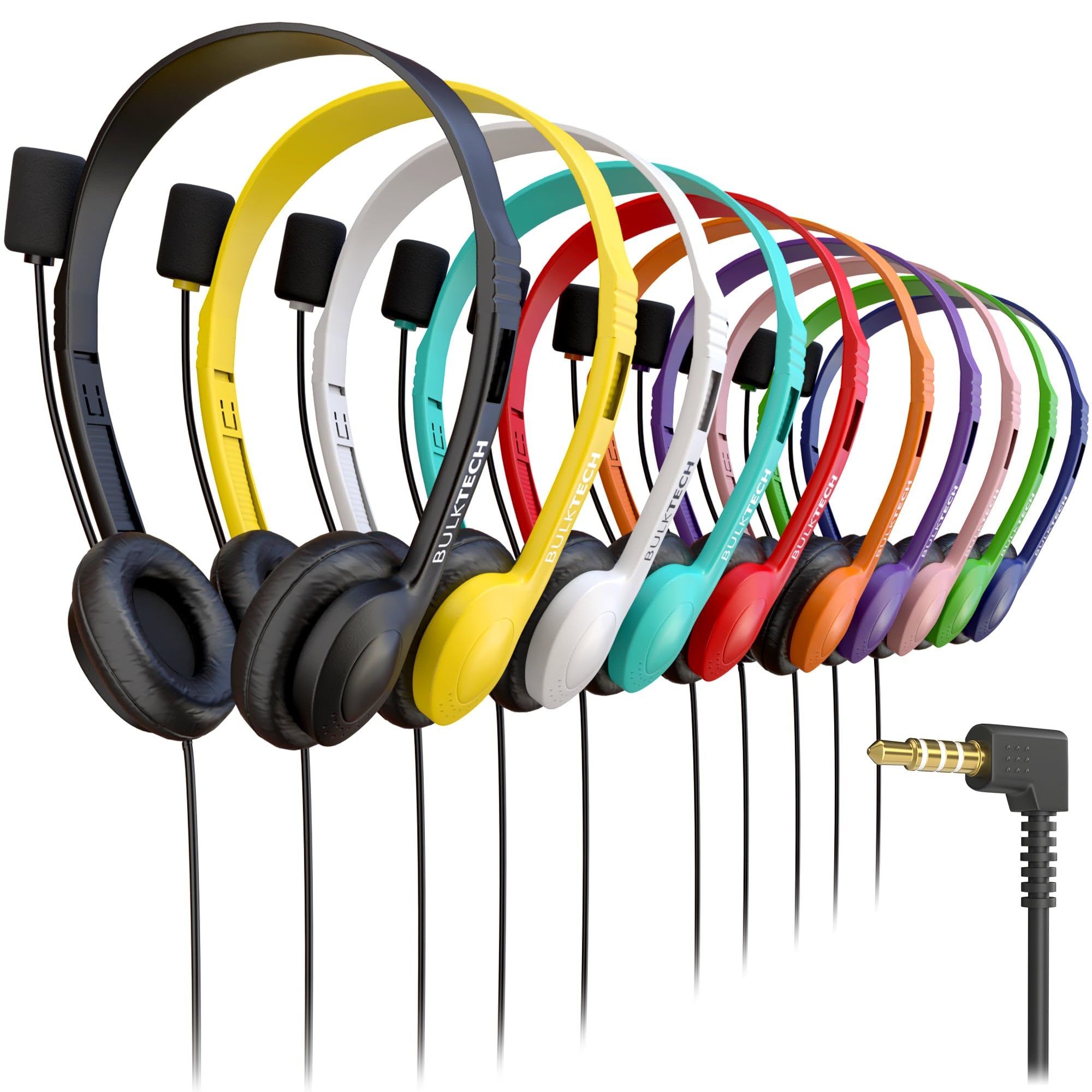 50 Pack Bulk Wired On-Ear Leather Headsets with Boom Microphone and 3.5mm Connector, Multi