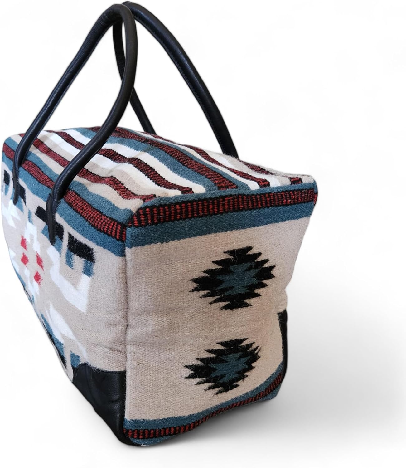 Aztec Large Weekender Southwestern Duffel Bag Saddle Blanket Bag 100% Leather Handles (Sahara) - Image 5