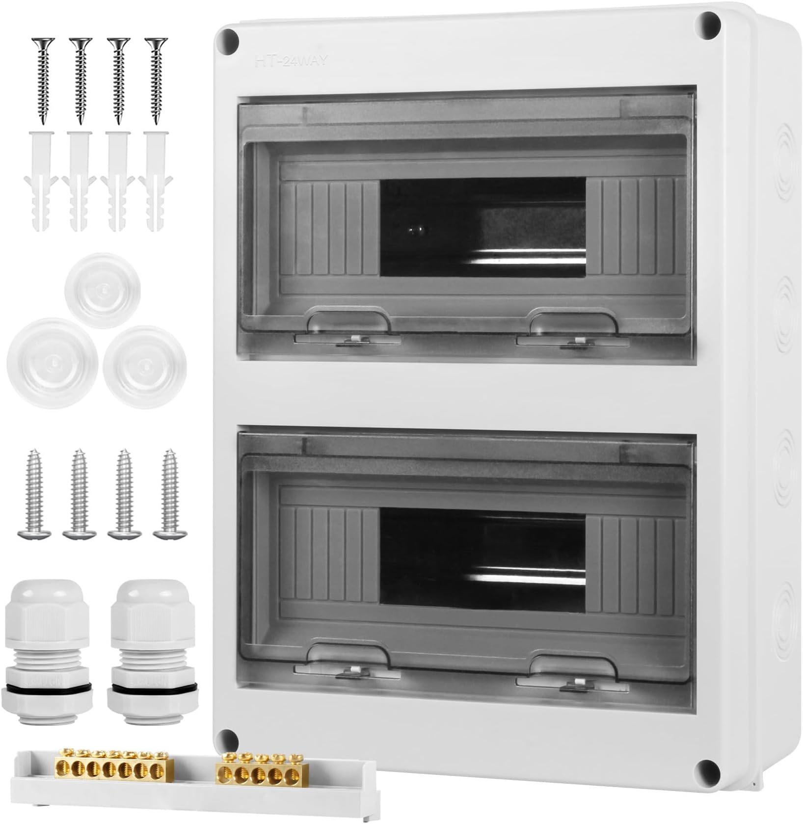 Waterproof Distribution Protection Box, ABS Plastic Breaker Electrical Box and Transparent Cover IP65, for Indoor Outdoor Wall Circuit Breaker (HT-24WAY)