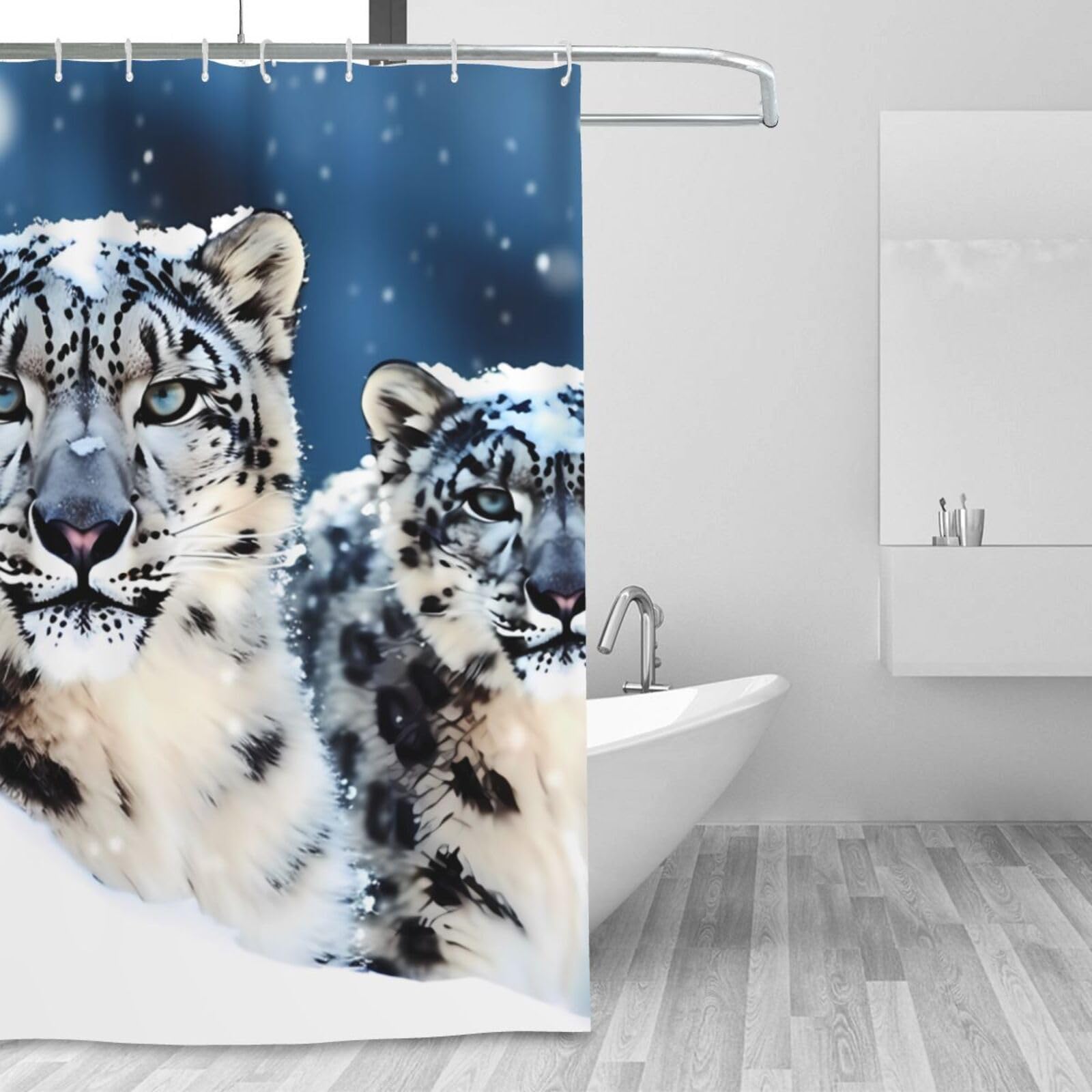 Rideau de douche étanche imprimé léopard des neiges, textile haut de gamme 183 cm