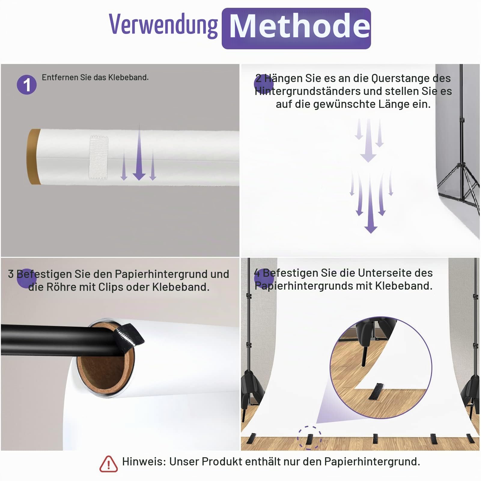 EMART Fotohintergrund Papier Weiße 1,3x4,9m Papierrolle Hintergrund