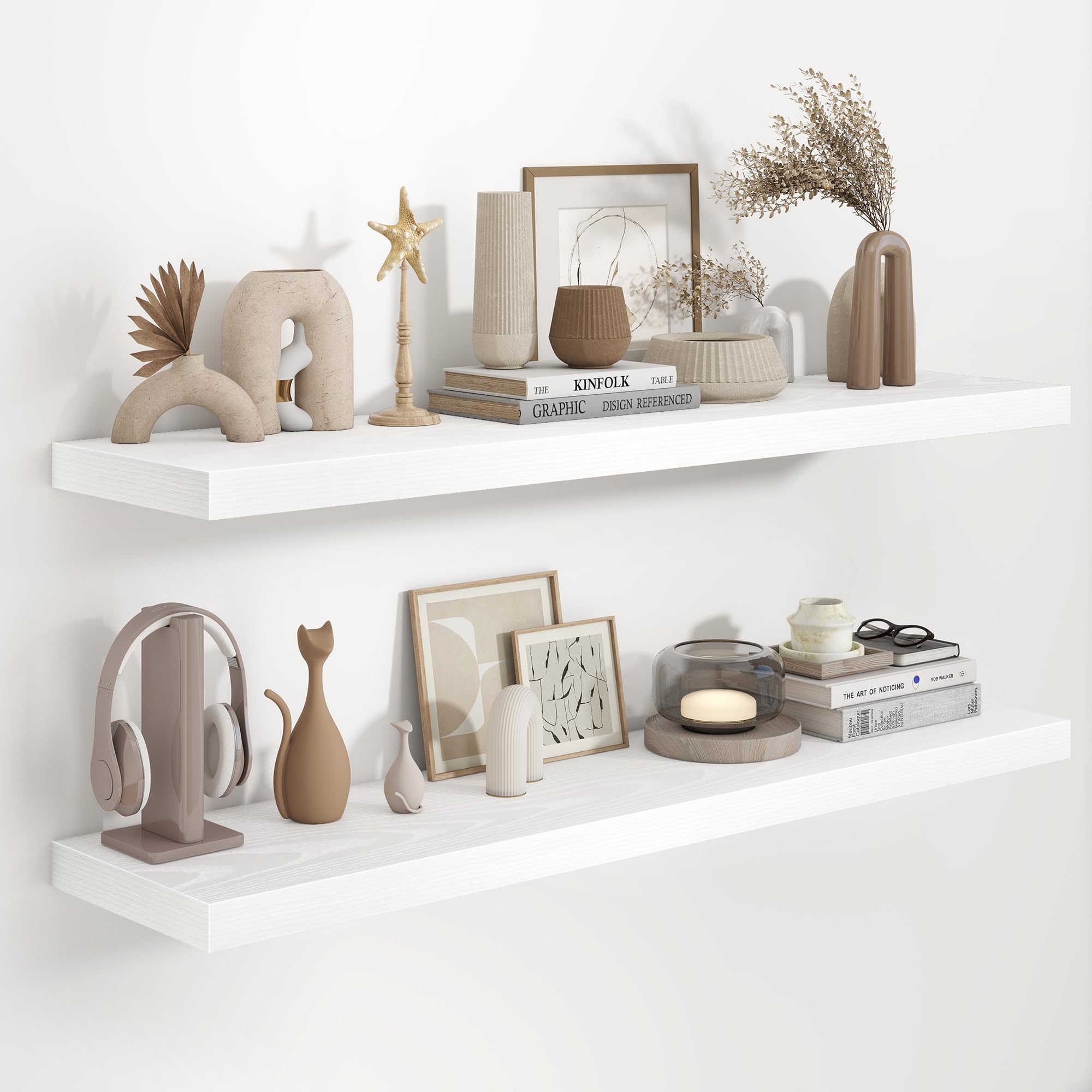 Photo 1 of ***PARTS ONLY***NON FUNCTIONAL***Fun Memories 48 Inch Floating Shelves in White, 9.3 Inch Deep Wall Shelves for Bathroom, Living Room, Bedroom, Kitchen, Deep Long Shelf Wall Mounted 2 Pack Shelf for Books, Decor