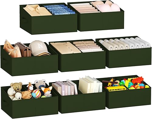 Miniatura 27 de DIMJ - Organizadores de estante grande para armario, cestas organizadoras trapezoidales de tela plegables con asas y divisor, cajas de Gris plateado