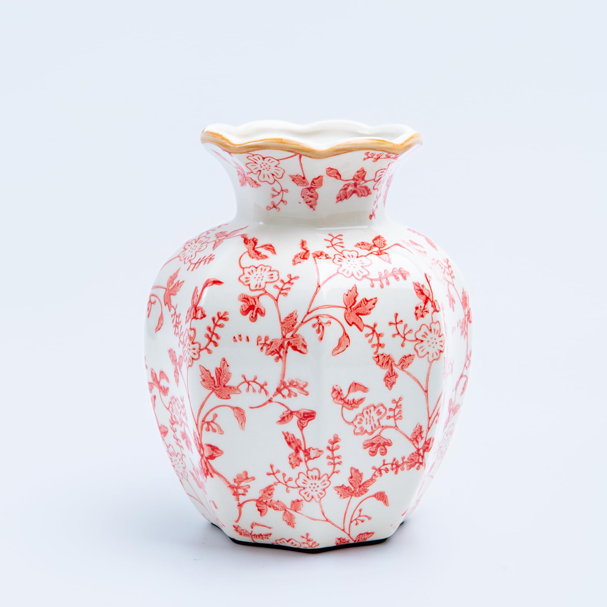 Vintage Style Red-White Ceramic Vase, Perfect for Home Decor and