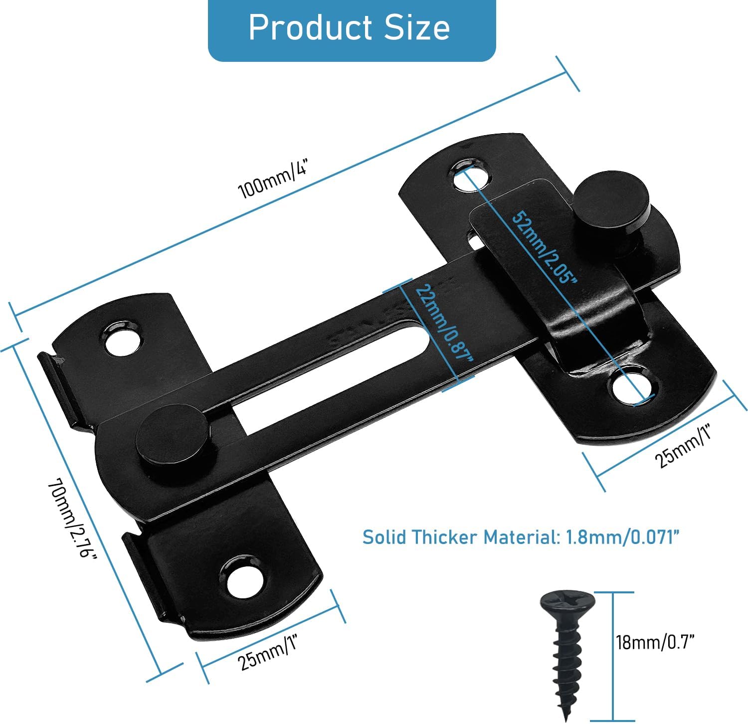 2 Set 4" Gate Latches Safety Door Lock for Barn Door, Stainless Steel Farm Flip Gate Latch,Black