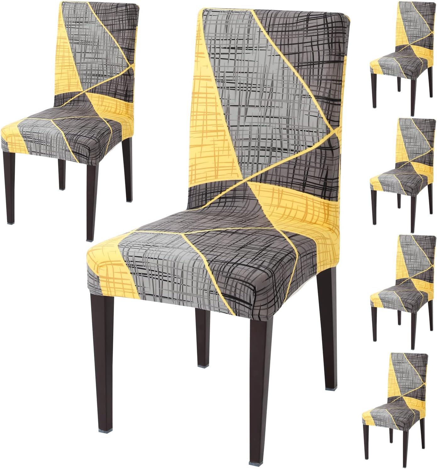 HOKIPO Polyester Blend Chair Slip Cover Set of 6 Stretchable Elastic Dining Seat Cover (Ar-4281-E13*6, Grey)