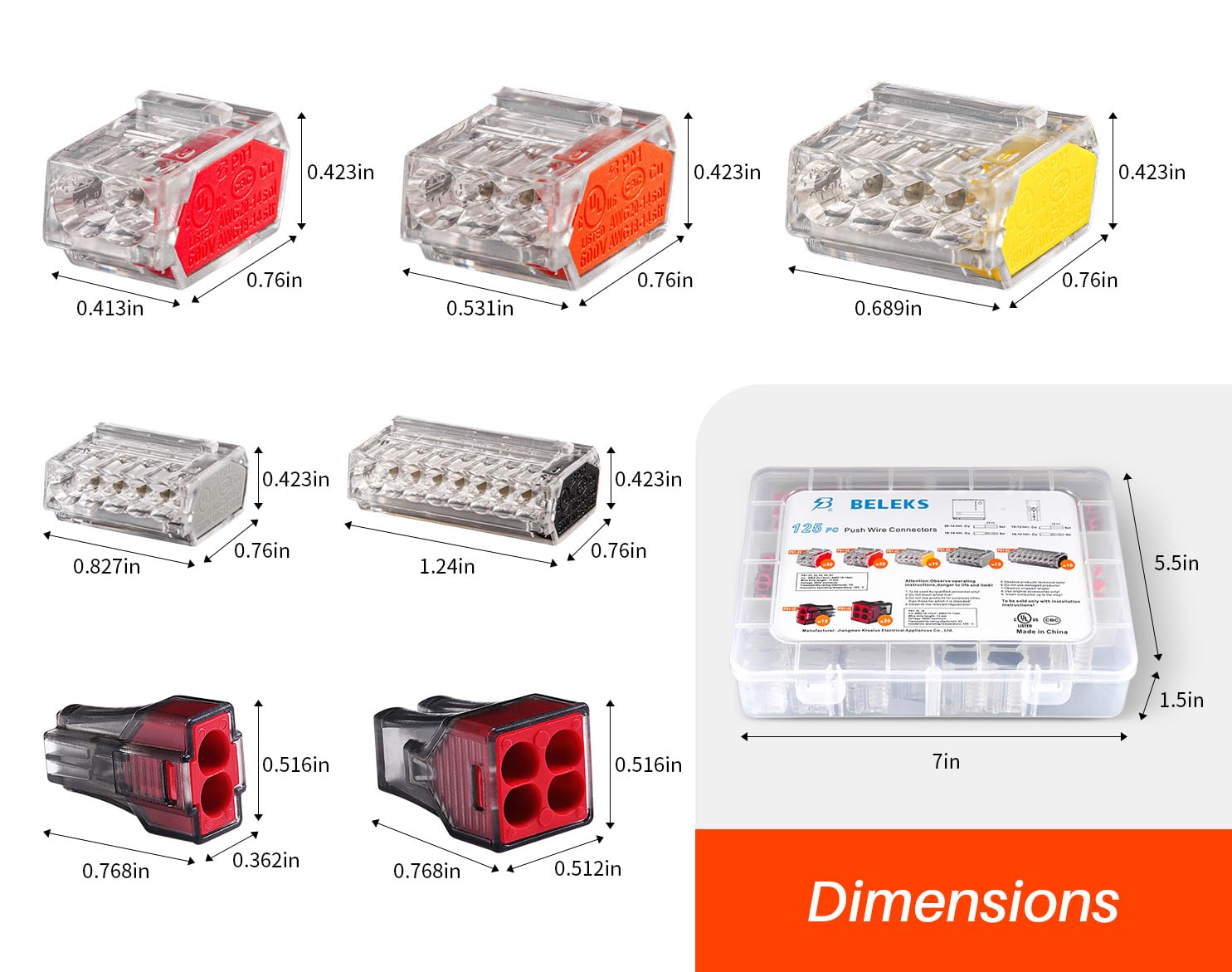 125pc Compact Splicing Wire Connector Assortment with Case，Includes(30x) P01-22,(25x) P01-32,(10x) P01-42,(15x) P01-52,(10x) P01-82,(15x) P01-i2,(20x) P01-i4