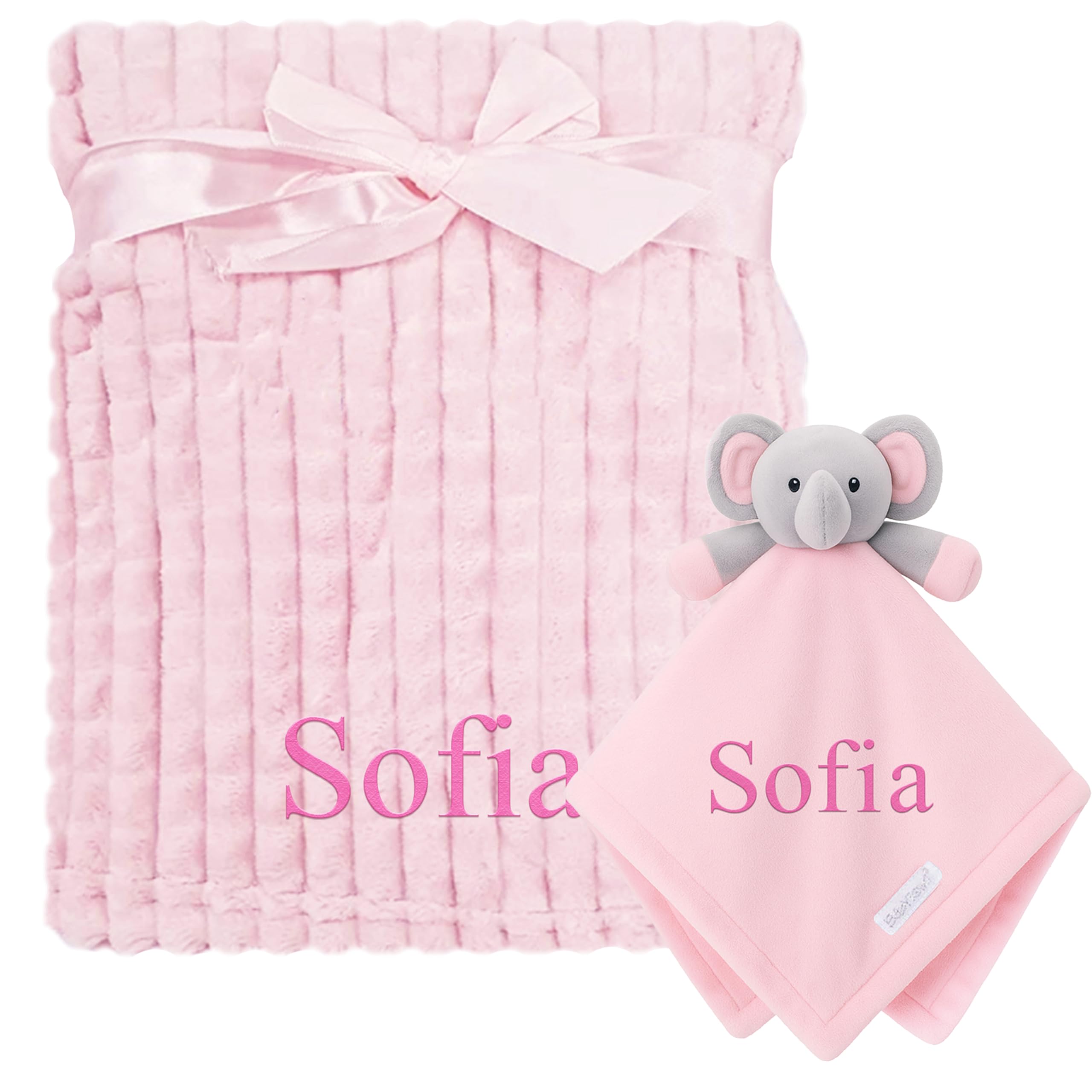 The Baby Box Uk Men's Pink Personalised Baby Elephant Comforter & Blanket Gift Set Newborn Bundle Squares (Pink)