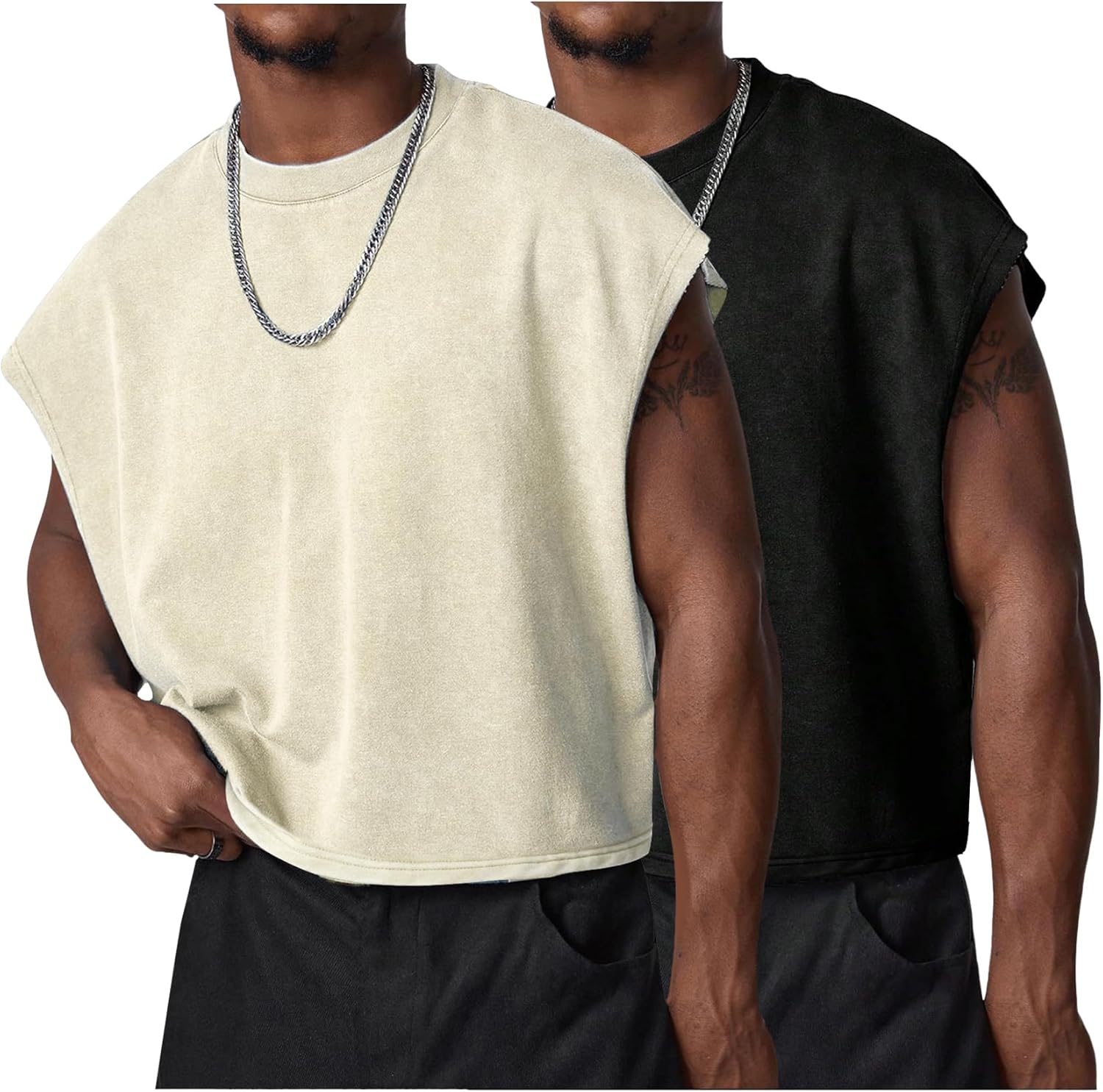 Wyeysyt Men's Crop T Shirts Dolman Sleeve Acid Wash Tank Tops Vintage Loose Pullover Tops