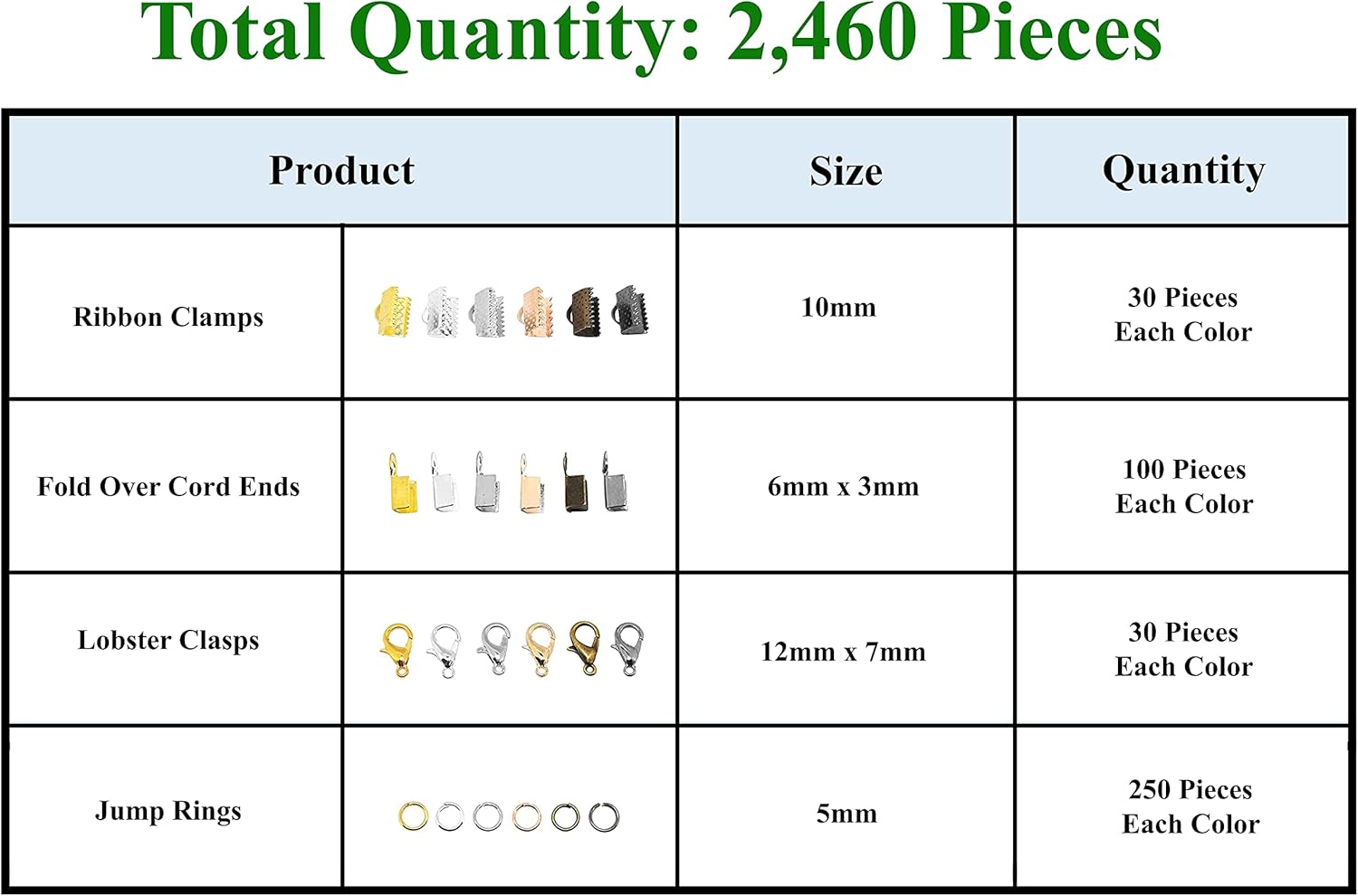 Mandala Crafts Ribbon Clamps for Jewelry Making Supplies - Fold Over Ribbon Clasp Crimp Ends for Leather Jewelry Clasps 2460 PCS 3mm 10mm Six Assorted Colors