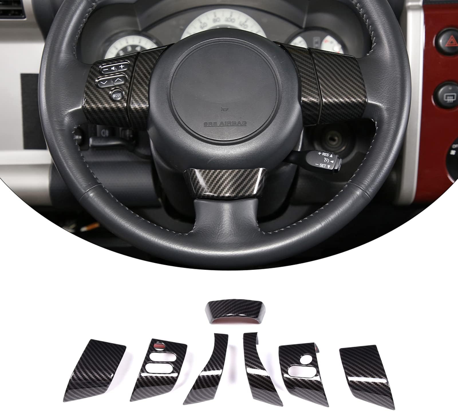 LLKUANG ABS Car Steering Wheel Cover Button Trim Frame for Toyota FJ Cruiser 2007-2021 Steering Wheel Decoration Accessories (ABS Carbon fiber)