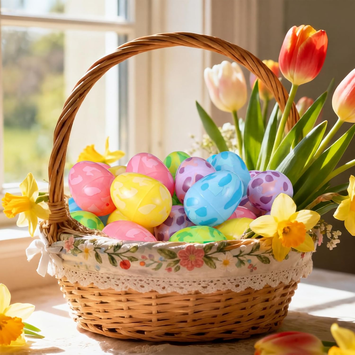 100 Pcs Unfilled Camo Easter Eggs Bulk Colorful Camouflage Plastic Candy Eggs Holiday Basket Stuffers Containers for Easter Hunt Party Supplies Decorations, 2.36in (Colorful)