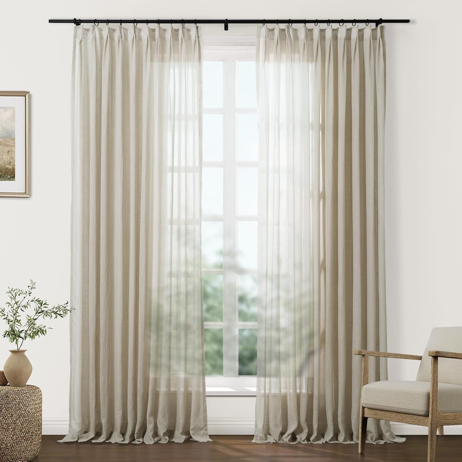 Amazon.com: TWOPAGES Light Brown Pinch Pleated Sheer Curtains 90 Inches ...