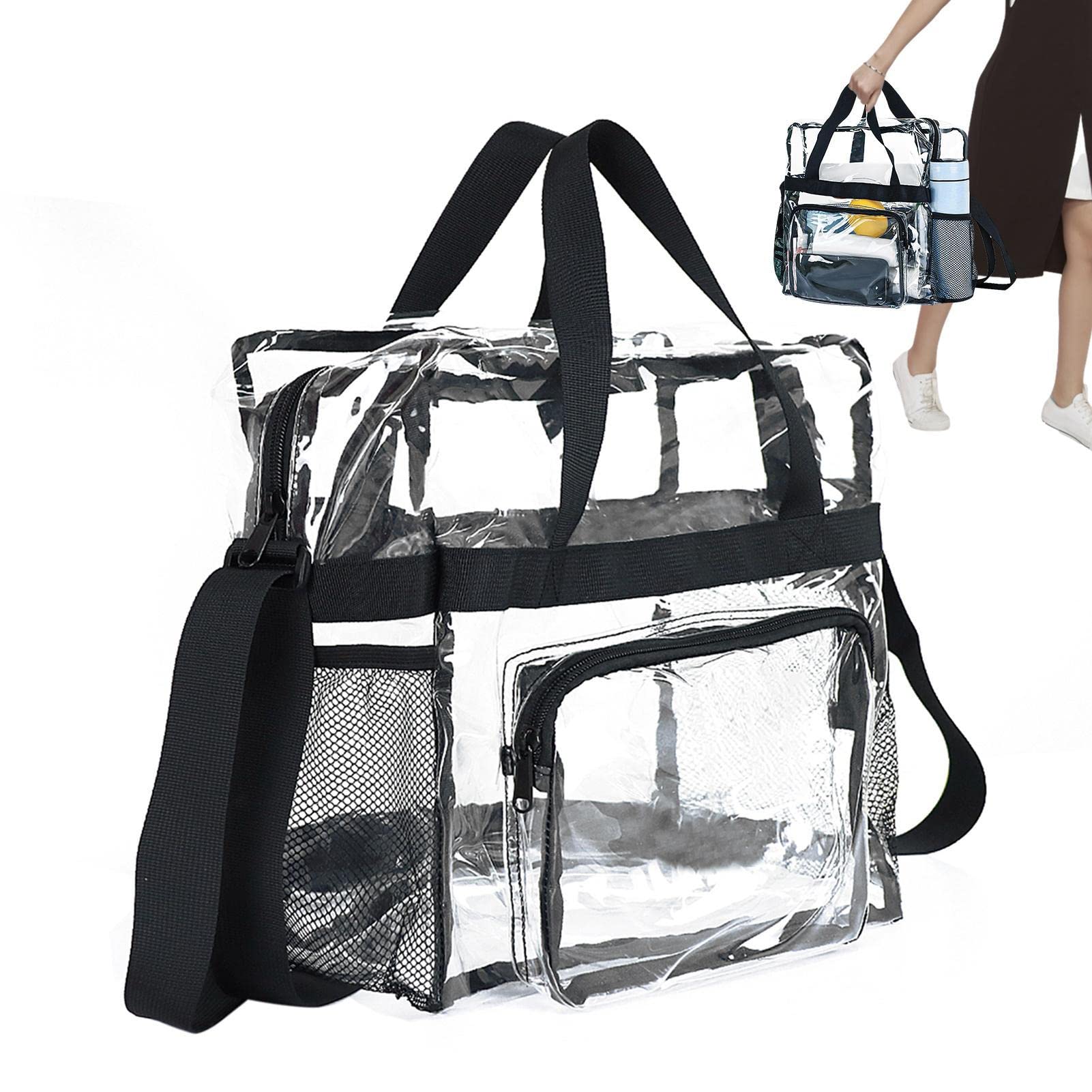 Transparente Tasche für Stadionveranstaltungen, transparente Tragetasche mit Griff, Strandtasche, transparenter Turnbeutel mit Reißverschluss und Taschen für Shopping, Sport, Festival, Stadion