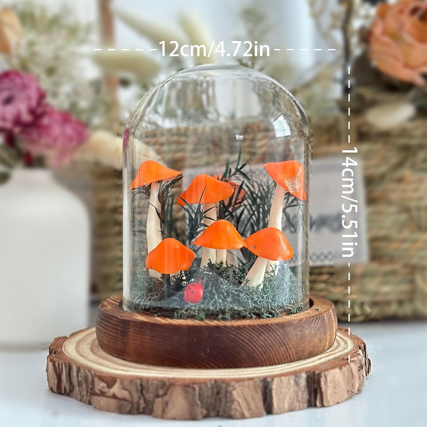 Mushroom Lamp, Decor LED Light in Glass Dome with Base for Home Bedroom Decor Birthday with Birthday Valentines Anniversaries Gifts Box (Orange)