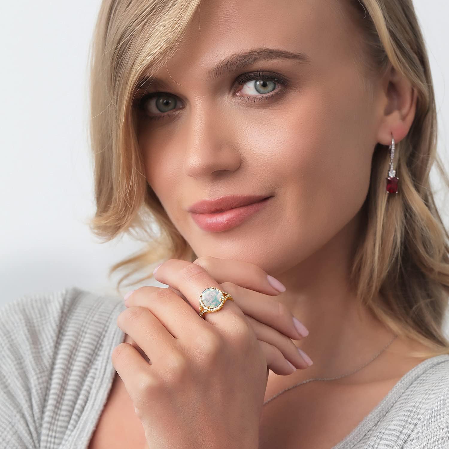 Gem Stone King 4-6 Cttw Oval Gemstone Birthstone Halo Engagement Ring for Women | 18K Yellow Gold Plated Silver | Oval 12X10MM | Wedding Anniversary Promise Ring For Women | Available In Size 5-9