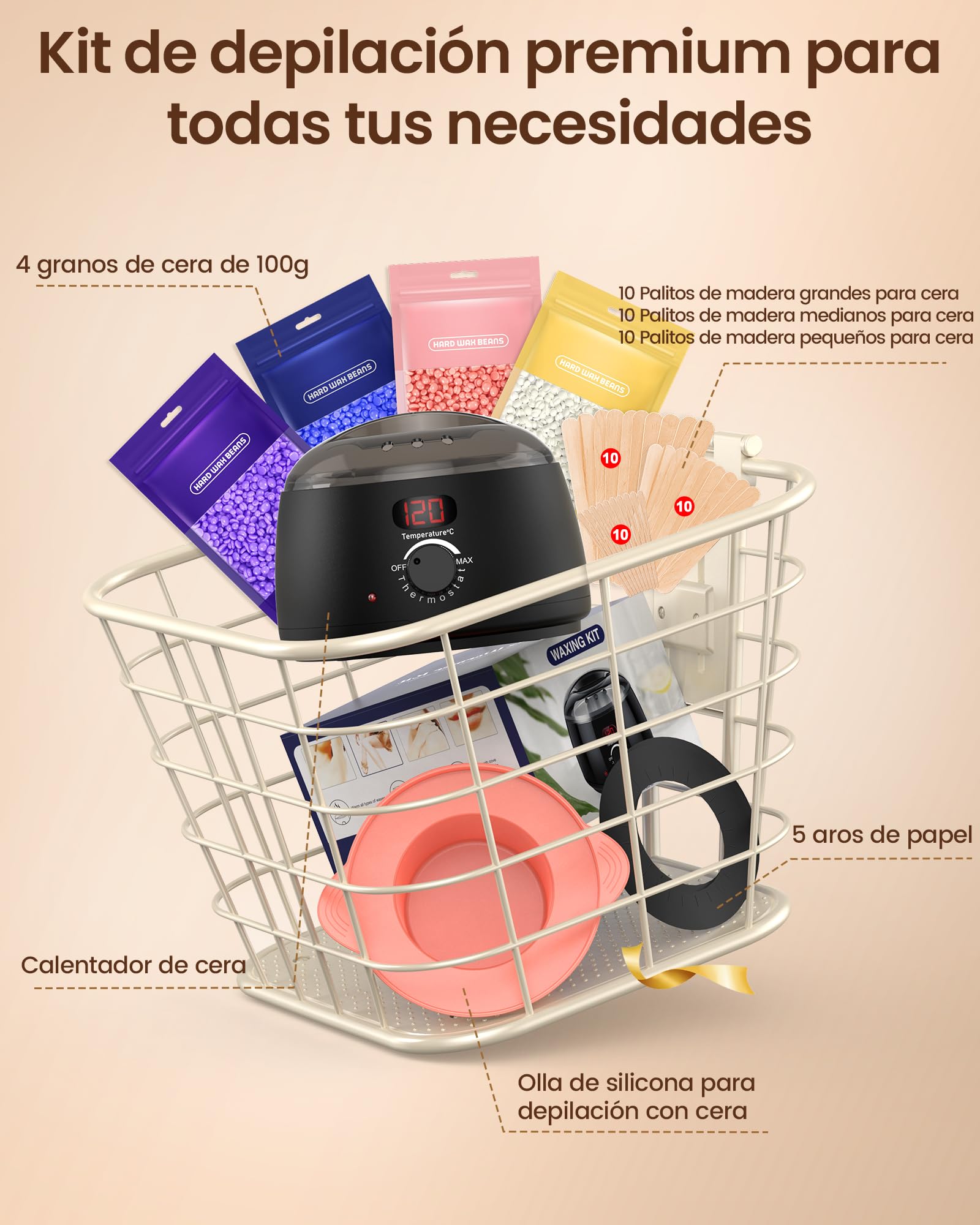 Calentador de Cera Depilatoria - Maquina Cera Caliente Depilacion con Visualización Temperatura Depilacion en Casa para Cuerpo Completo, Cejas, Faciales, Bikini, Piernas, Axila para Mujer y Hombre