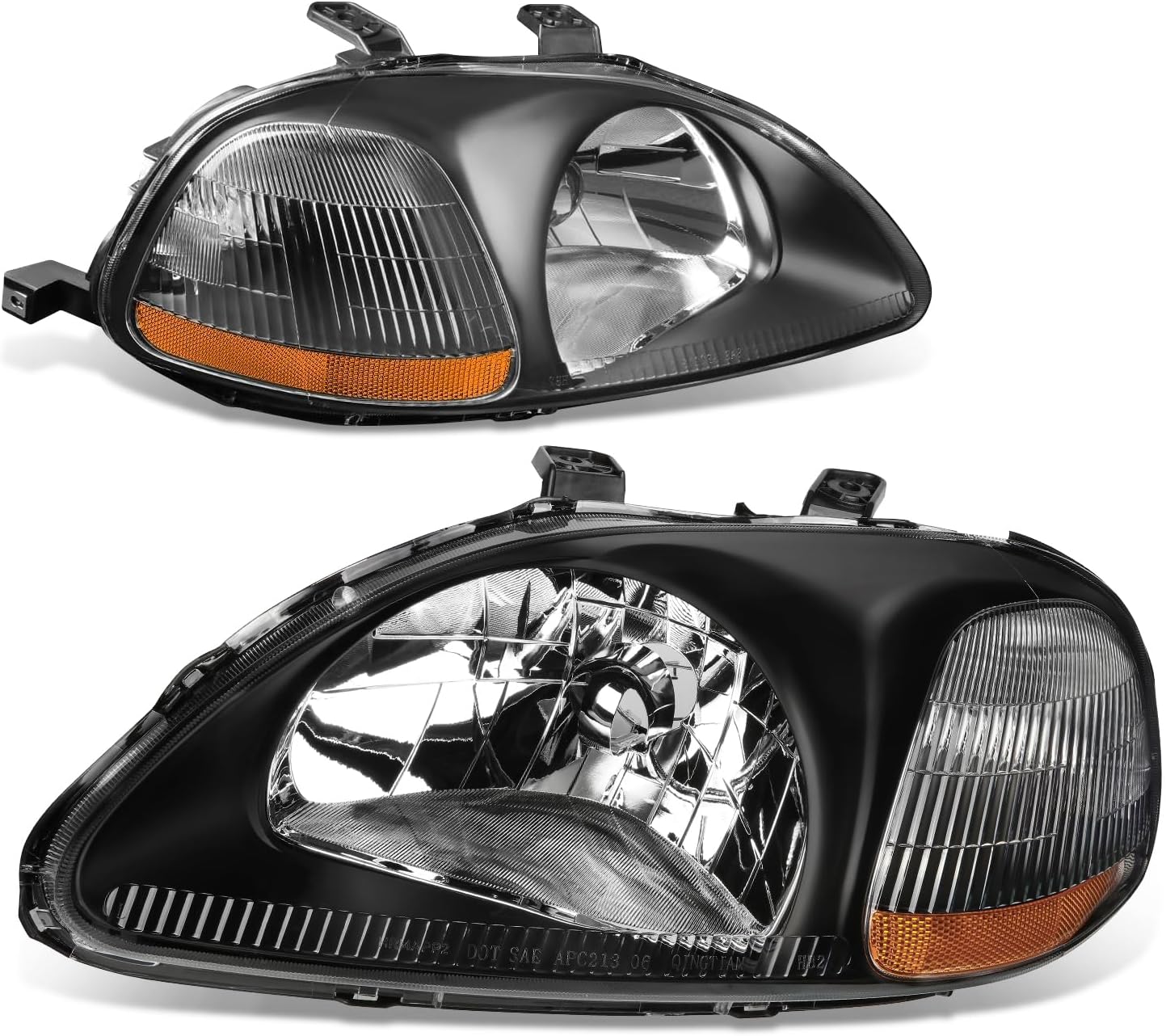 Auto Dynasty Headlights Assembly Compatible with 1996 1997 1998 Honda Civic, Driver and Passenger Side Halogen Headlamps Replacement, HO2502110 HO2503110, Black Housing Amber Corner