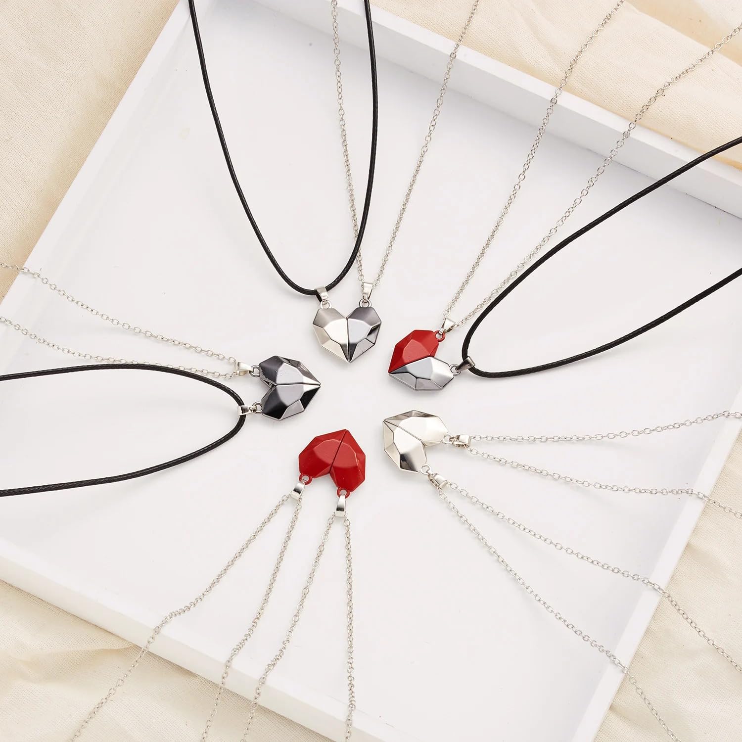 QHQQXN HHRLCH Collar magnético de Plata de Ley 925 para Hombres y Mujeres, 2 Piezas/Juego de Collares para Parejas, atracción Entre Amantes, Collar con Colgante de imán de corazón, Collar de corazón