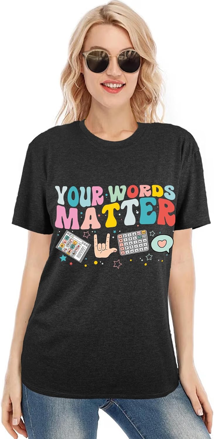 Autism Speech Therapy Shirt Teacher Shirts Women Inspirational Letter Print Graphic Tee Top Mental Health Teacher T-Shirt - Image 2