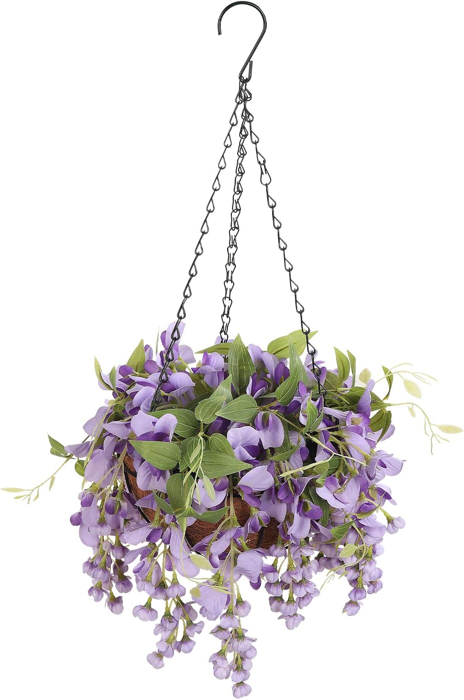 Artificial Hanging Flowers with Basket Plants - Wisteria Hanging Plants for Spring Outdoor Decoration, UV Resistant Fake Flowers Hanging Silk Flowers for Porch Patio Garden Yard Home Decor