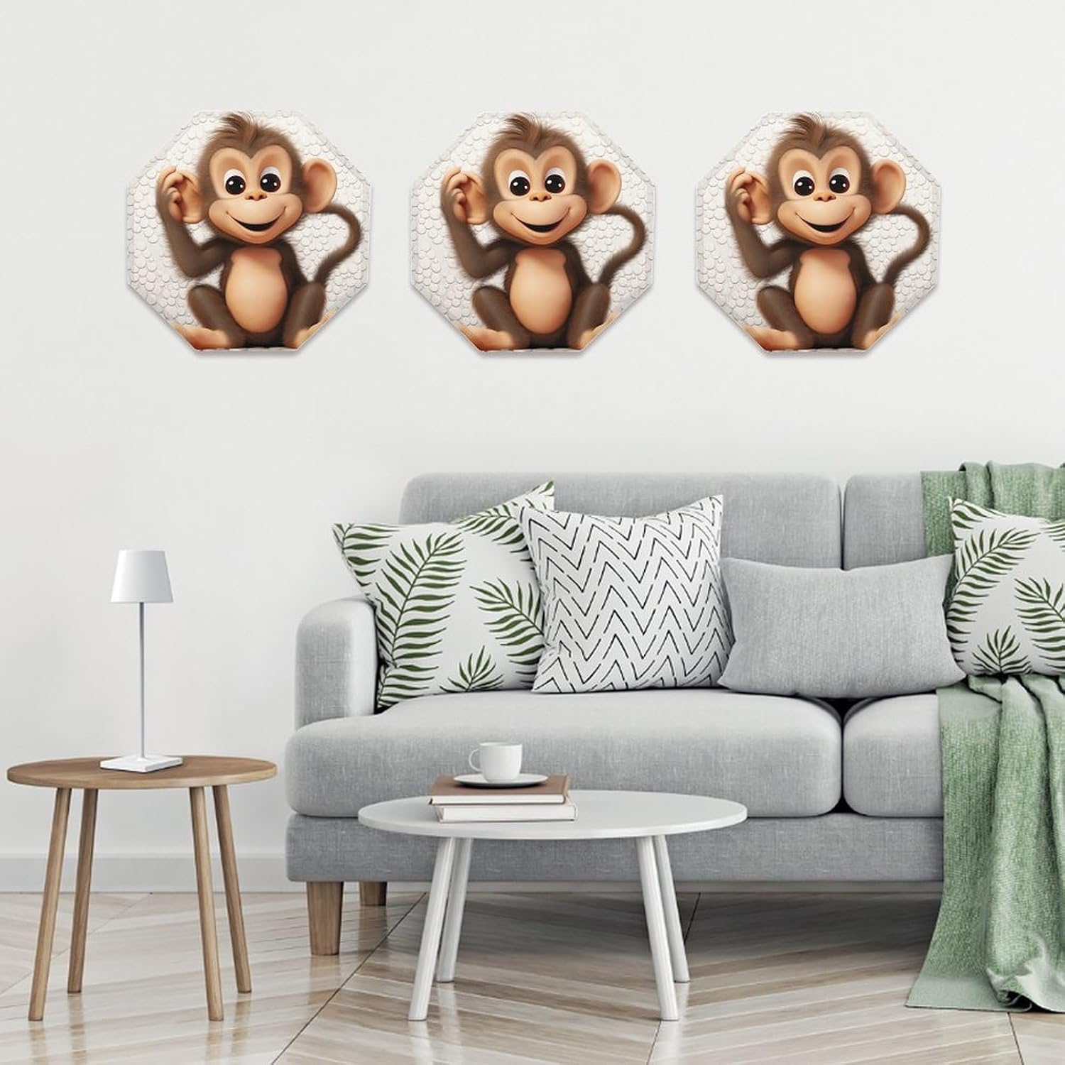 Ctagon Metal Sign for Home, Modern Display Plate for Kitchen, Cute Monkey Plates Accent Hanging Wall Decorations 3PCS for Living Room, Bedroom, Hallway, Hotel
