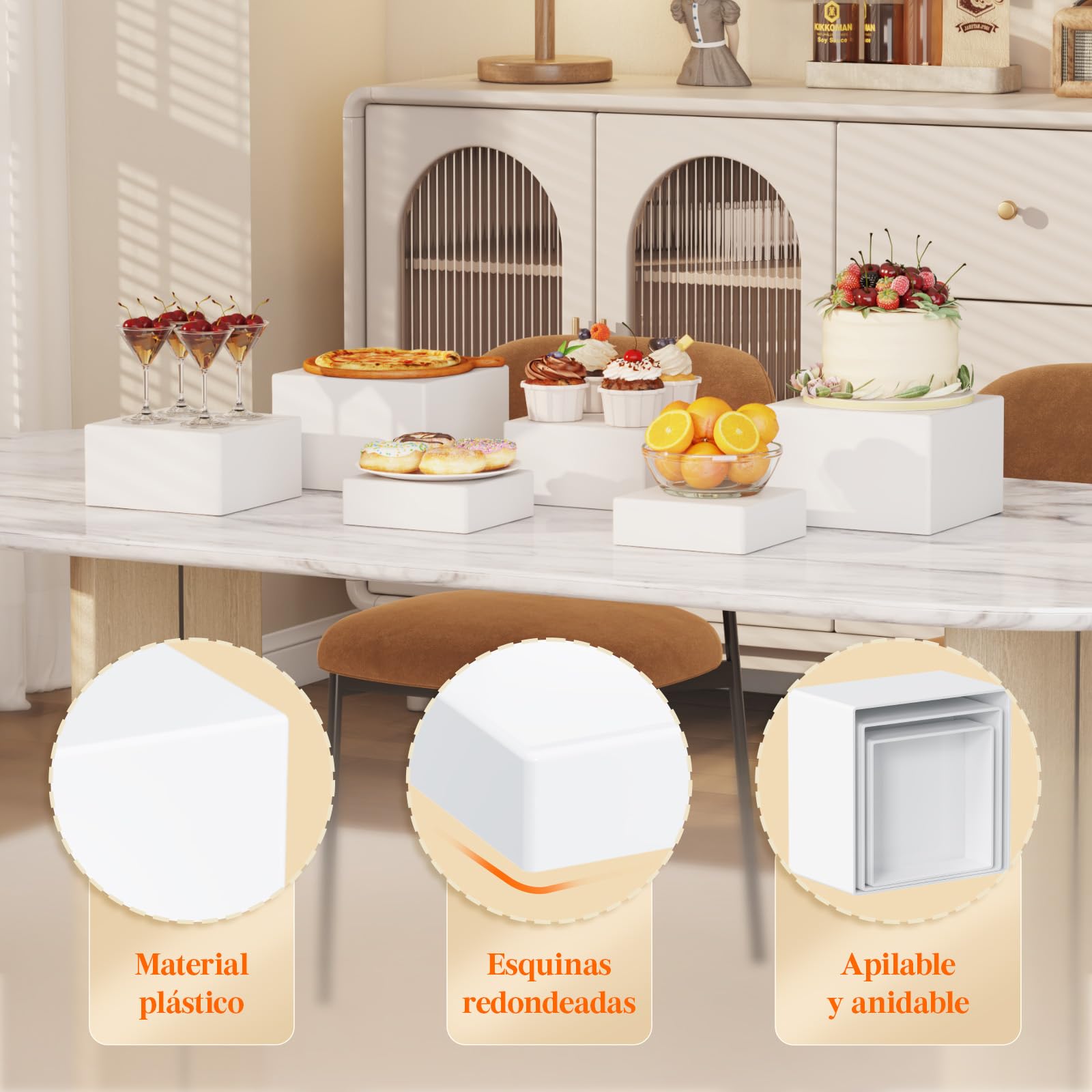Lifewit Soporte de Pastelería Decorativos, Soporte Exhibición de Alimentos para Buffet, Mesa Dulce Accesorios para Bodas, Fiestas, Eventos, Blanco, Juego de 6 (20/18/15 cm)