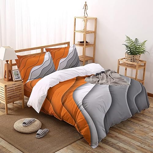 Miniatura 3 de Juego de funda de edredón de 4 piezas juego de funda de edredón tamaño Queen diseño geométrico abstracto naranja y gris juego de funda de edredón