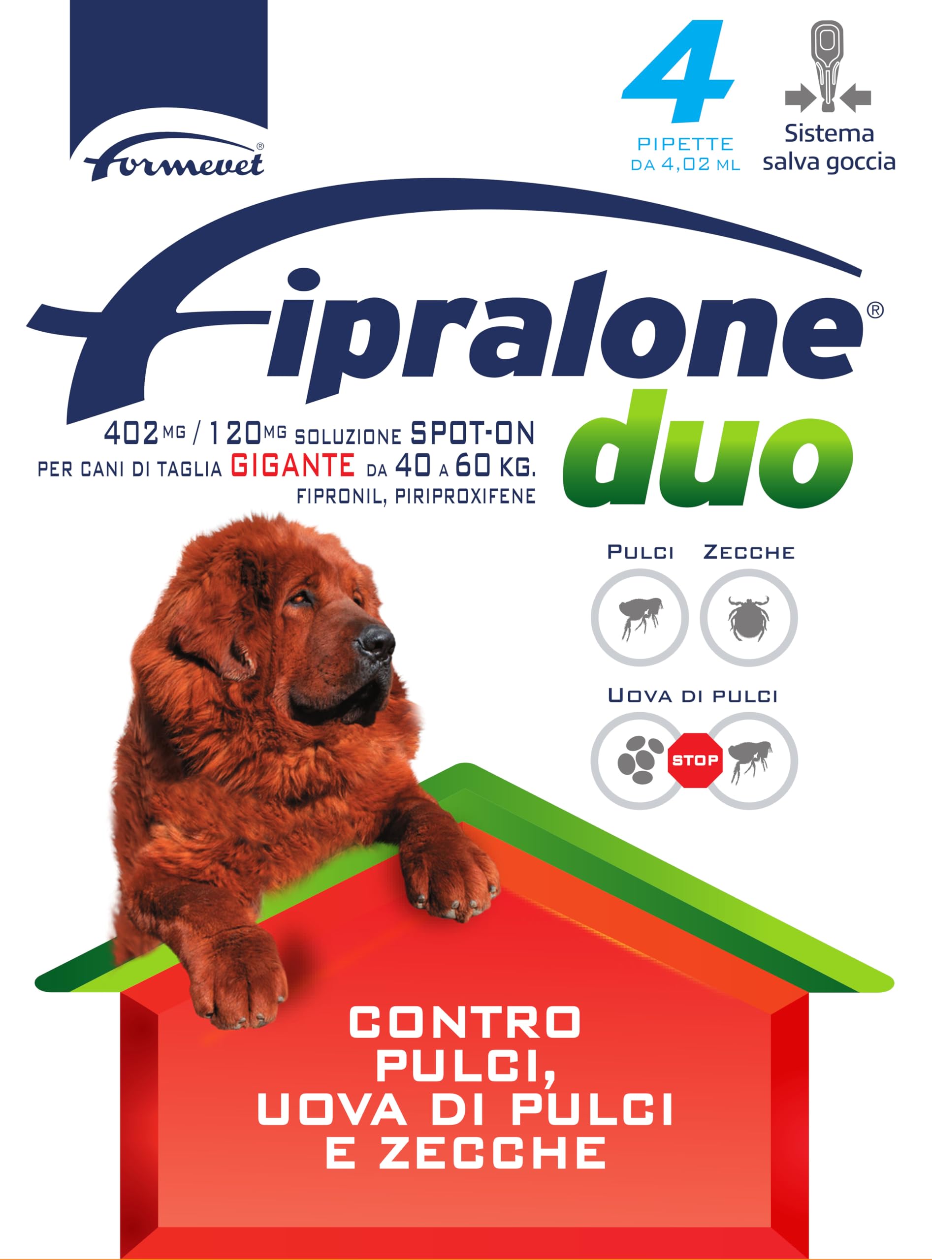 Formevet fipralone Duo Antiparasitario perro gigante de 40 kg a 60 kg, antiparasitario para pulgas, Garrapatas y huevos