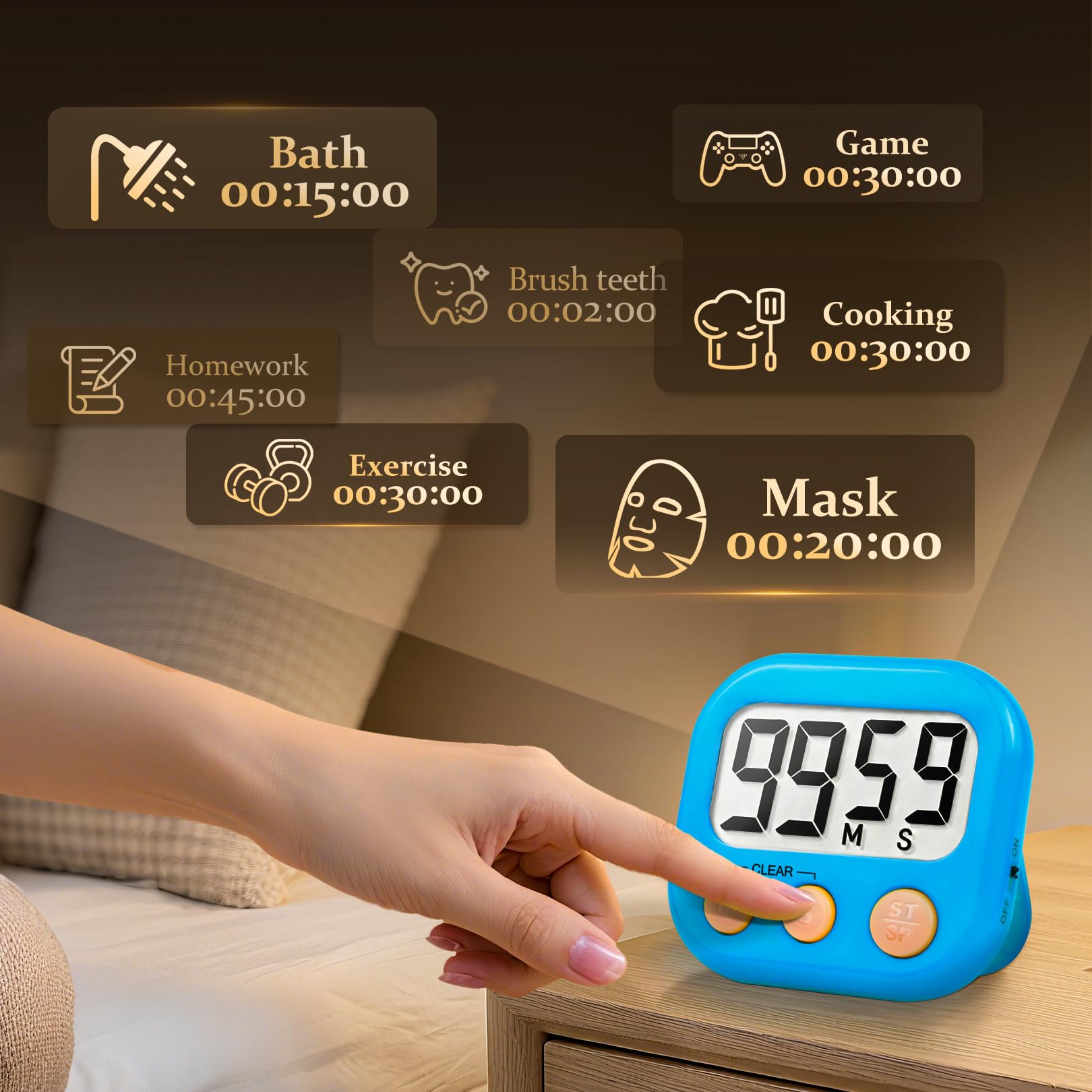 Paquete de 24 temporizadores digitales de cocina, pequeños temporizadores de aula para niños y profesores (azul y rosa)