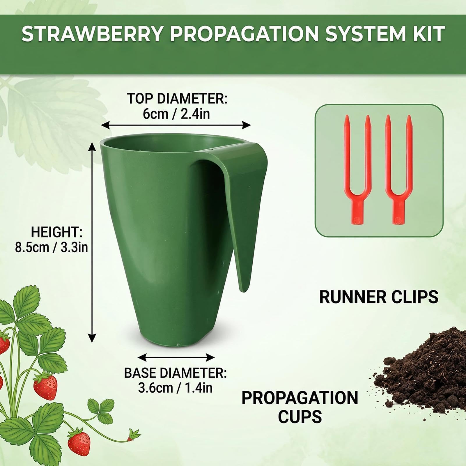 Vasos de propagación de fresas, paquete de 10 con 20 pines, ideales para plantar y cultivar corredores de fresa, duraderos y fáciles de usar para jardineros domésticos