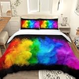 3D Modern Pattern Beddings Rainbow Duvet Cover Set 3pc Pastel Rainbow Dust Printed Duvet Bedding Set Duvet Cover and Two Pillow Shams (Twin Size)