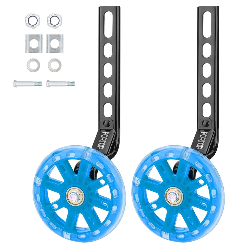 FORTOP Bike Training Wheels, Pair of Heavy Duty Rear with Stabilizers Mounted Kit for Kids Boy Girls Bikes of Single Speed Bicycle with 12 14 16 18 20 Inch (Blue01, 12IN-20IN)