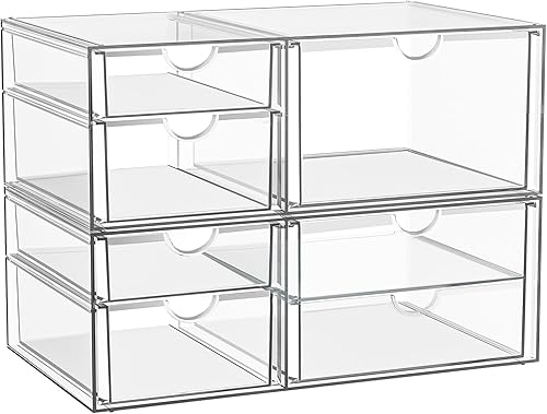 YFXCVSL Clear Stackable Storage Drawers, Acrylic Makeup Organizer with 7 Drawers, Bathroom Organizers and Storage, Plastic Bins for For Vanity, Undersink, Kitchen Cabinets, Pantry