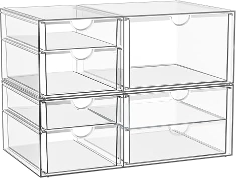 YFXCVSL Clear Stackable Storage Drawers, Acrylic Makeup Organizer with 7 Drawers, Bathroom Organizers and Storage, Plastic Bi
