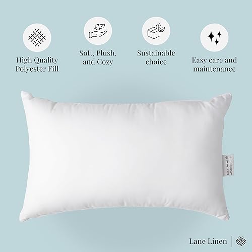 Miniatura 3 de LANE LINEN Relleno de almohada de 12 x 20 pulgadas, juego de 4 almohadas decorativas blancas para sofá cama, rellenos de almohada esponjosos para